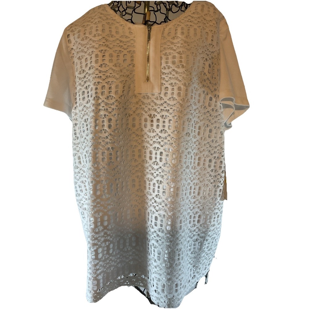 Alfred Dunner Womens 110Ivory Lace Blouse With Zipper Sz M F38